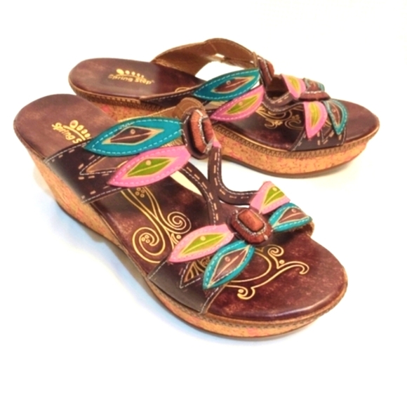 Spring Step Bonita Leather Jeweled Dragonfly Wedge Sandals Colorful 10.5 - Picture 4 of 13